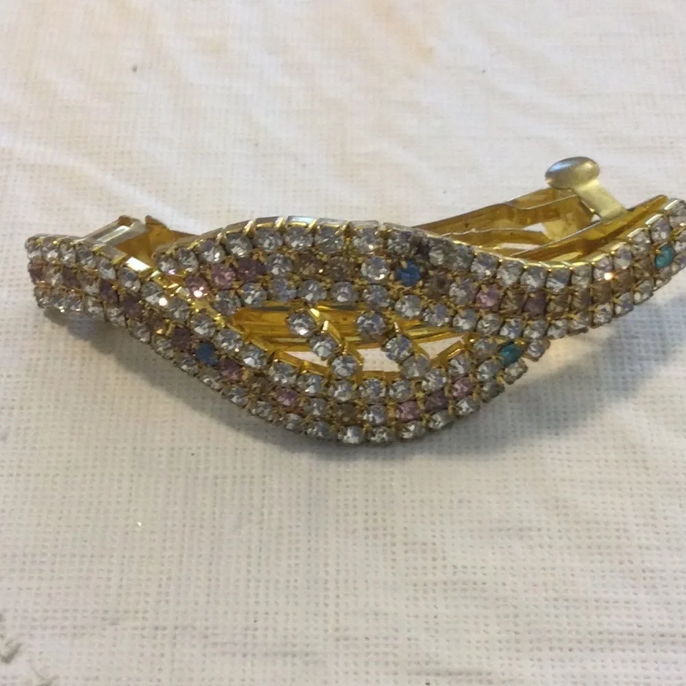 Gold-Tone Multicolor Crystal Hair Clip - Women Accessories Hair Accessories